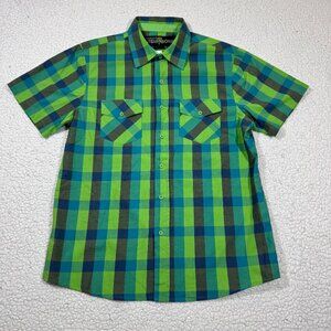 Jonny Wishbone Men's Plaid Button Down Shirt Size L Neon Green Blue